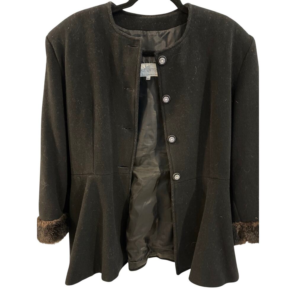 Vintage Adele Zaffari Black Wool Peplum Jacket with Mink Fur Cuffs